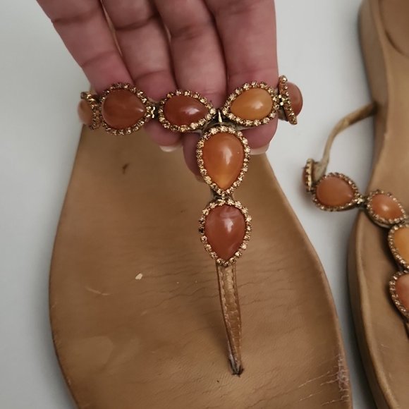 STUART WEITZMAN | Leather floral print sandals flip flops amber sz 10 - Picture 7 of 7